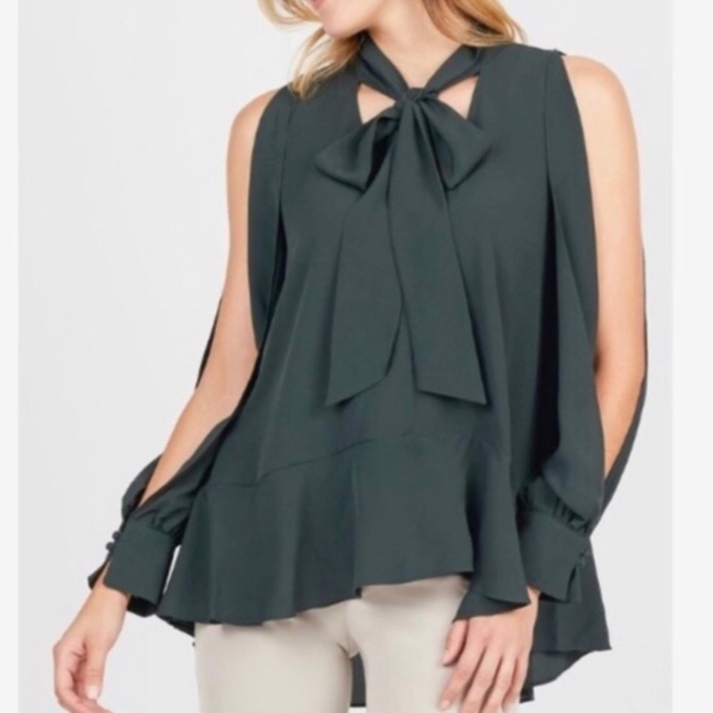French Connection Tie Neck Crepe Blouse Size Medium